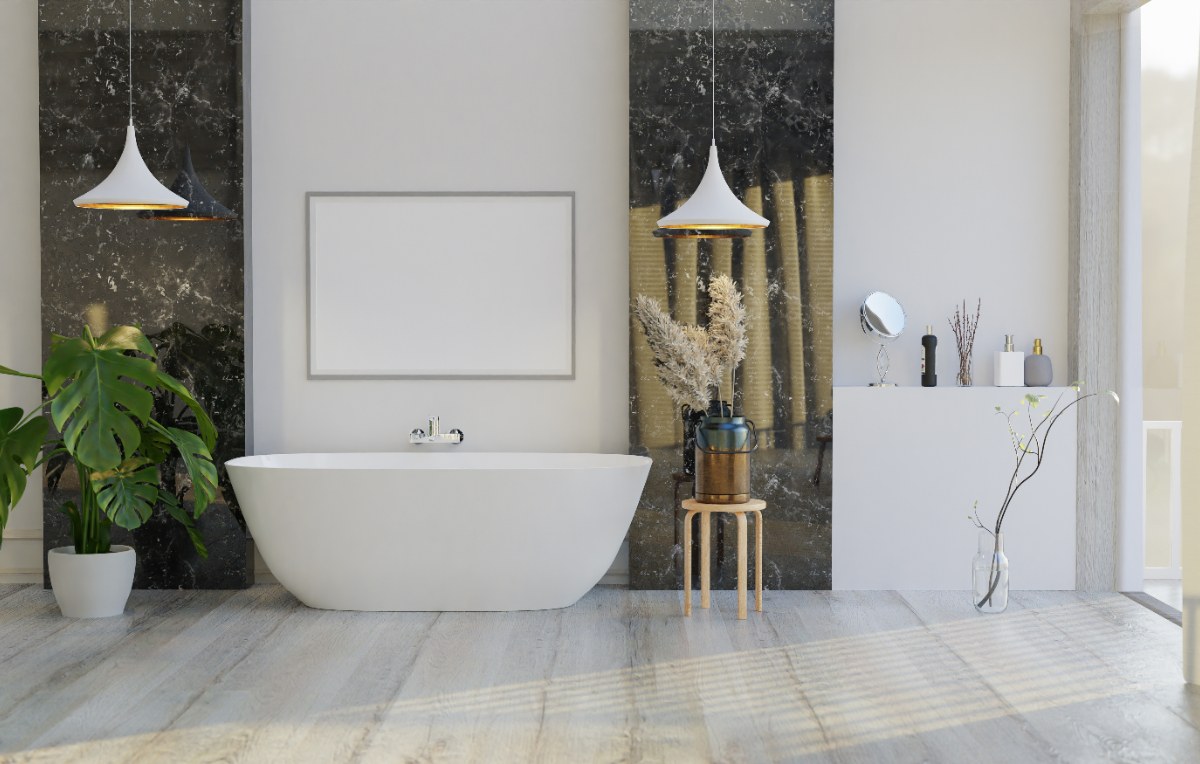 Une salle de bain avec un baignoire