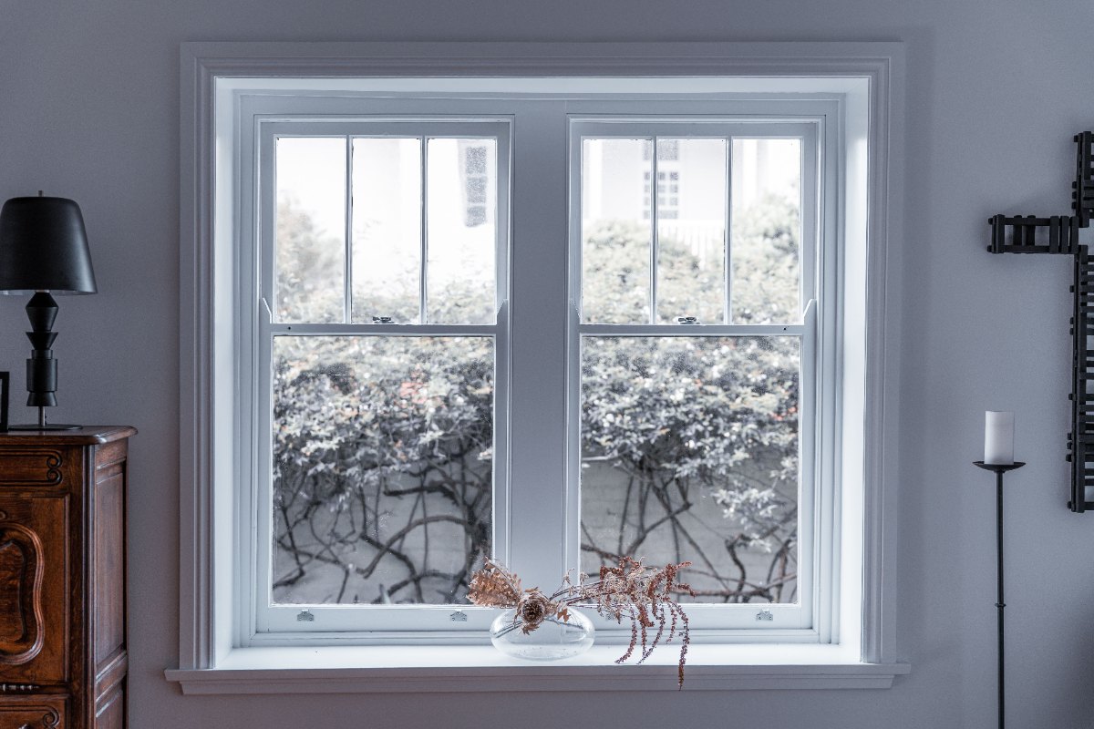 Une fenêtre et des plantes dans le jardin